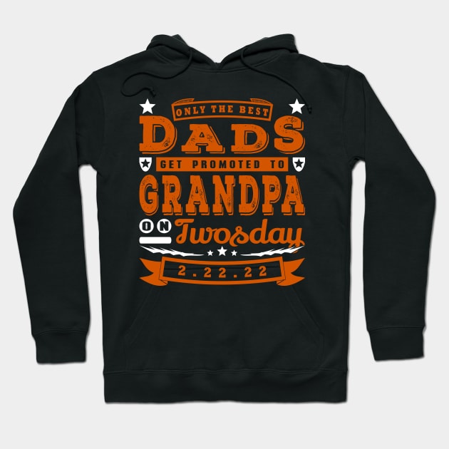 Promoted To Grandpa on Twosday Typography White Brown Text Hoodie by JaussZ